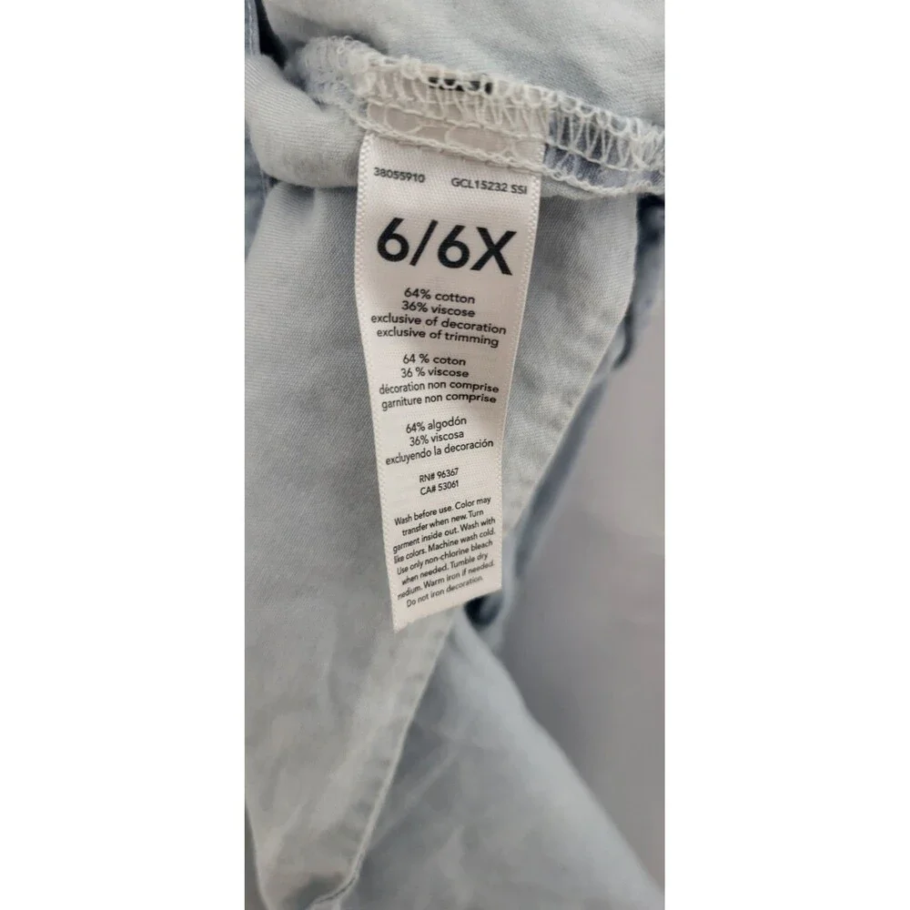OshKosh B’gosh Girls 6 6X Light Blue Chambray Dress Ruffle Sleeve Drawstring